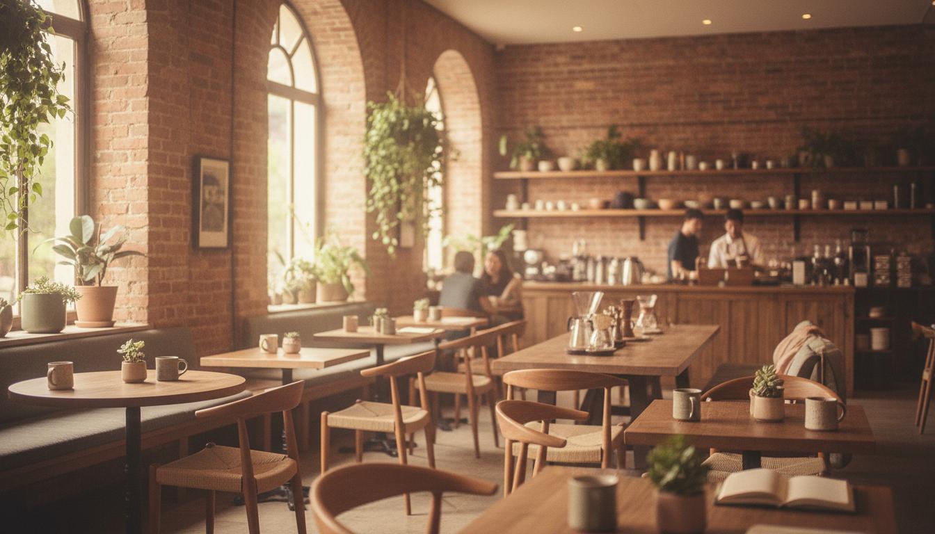 Warm and cozy interior of Mamma J's Coffee House with wooden furniture and soft lighting