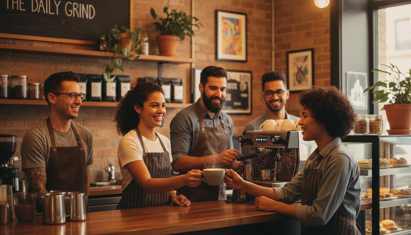 Friendly cafe staff serving customers with warm smiles